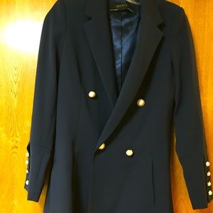 Zara navy blue blazer with pearl accents